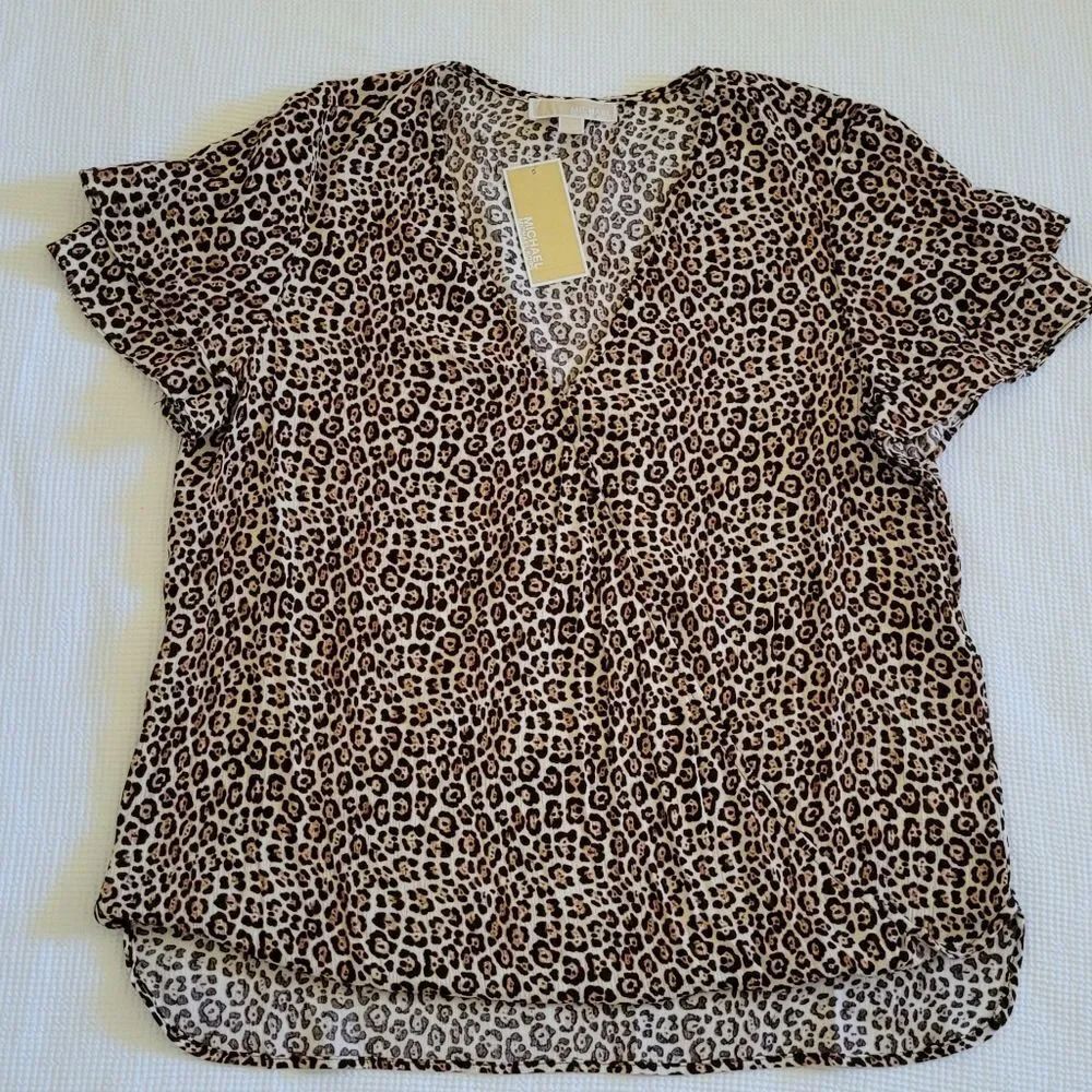 Michael Kors Leopard🐆 Print Faux Crossover Blouse